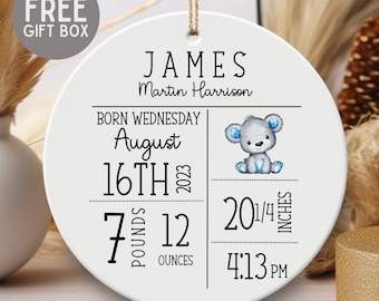 Personalized Birth Announcement Ornament, Custom Newborn Baby Birth Stats Keepsake, Customized Baby Shower Gift, Nursery Decor Present