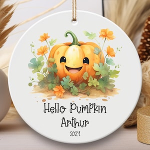 Personalized Hello Pumpkin Halloween Ornament, Baby's First Halloween Keepsake 2023, Custom Gifted Halloween Ornament, BabyOrnament GIft