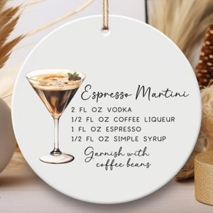Holiday Drink Recipe Ornament, White Elephant Gift, Stocking Stuffers, Cocktail Menu, Customer Gift, Espresso Martini Cocktail Holiday Decor