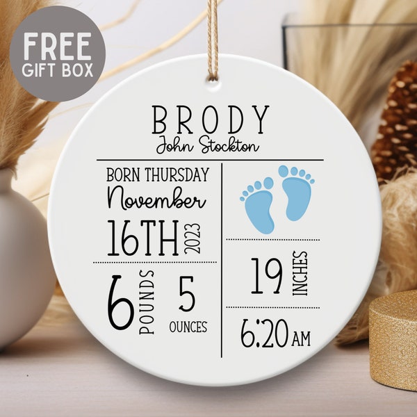 Personalized Birth Announcement Ornament, Custom Newborn Baby Birth Stats Keepsake, Customized Baby Shower Gift, Nursery Decor Present