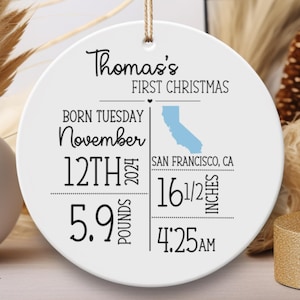 Baby&#39;s First Christmas Ornament, Personalized Baby Birth Stats Ornament, New Mom Gift Custom, My First Christmas Ornament, New Baby Ornament