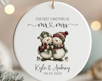Customized Our First Christmas As Mr And Mrs Christmas Ornament | First Christmas Married Snowman Ornament
