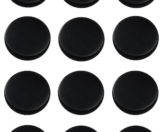 May include: Twelve black round coasters, arranged in a grid pattern on a white background.
