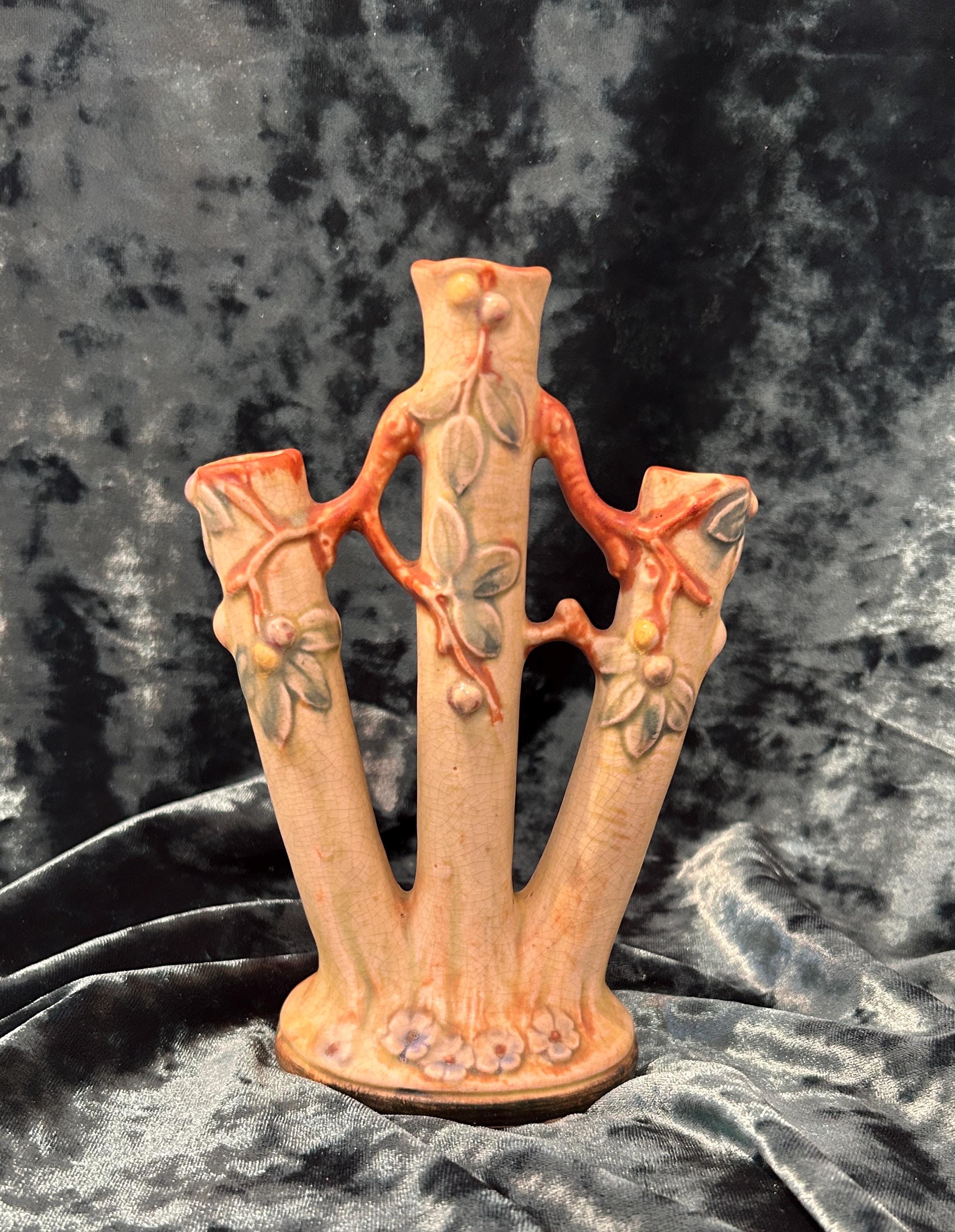 Antique Weller pottery 3 finger tree trunk vase- from 1930's