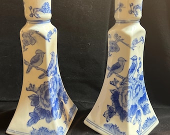 Bombay company Blue and white candlestick. Vintage and hand painted.