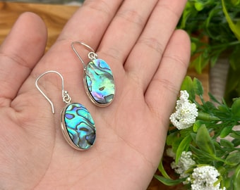 Abalone Shell Oval Drop Earrings, Sterling Silver, Abalone Earrings, Shell Earrings, Beach Earrings, Ocean Earrings