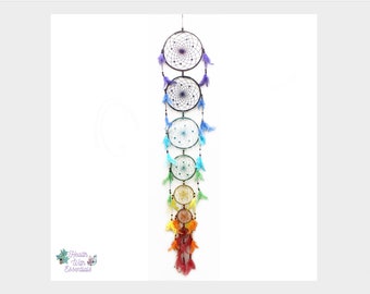 7 Chakra Hanging Dreamcatcher, XL 55 inches long, Chakra Decorations, Meditation Room, Reiki, Yoga decor, Spirituality, Dreamcatchers