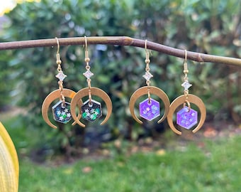 Half Moon Earrings, Drop Earrings, Moon Earrings, Resin Earrings, Galaxy Earrings, Moon Earrings, Crescent Moon Earrings, Gold Moon Earrings