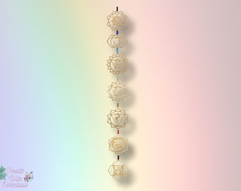 7 Chakra Hanging Decor, Wood Laser Cut, Glass beads, Chakra Decorations, Meditation Room, Reiki, Yoga decor, Spirituality, Master Healer