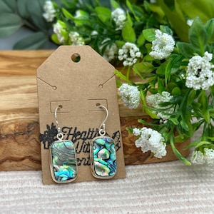 Abalone Shell Drop Earrings, Sterling Silver, Abalone Earrings, Shell Earrings, Beach Earrings, Ocean Earrings, Rectangle Abalone Earrings