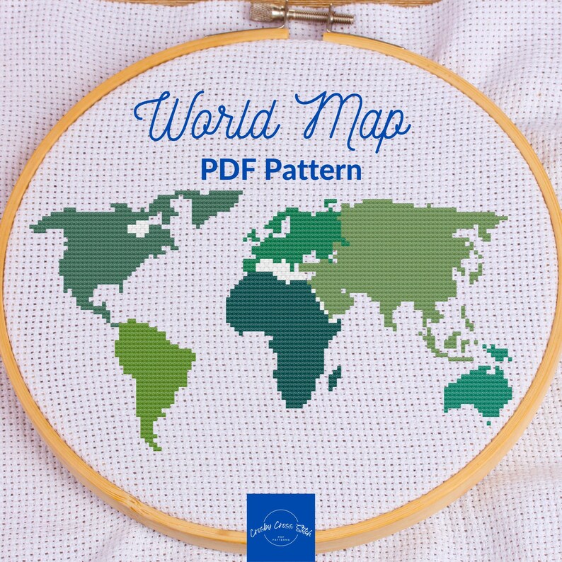 World Map Cross Stitch Pattern Continents Outline Globe Geography Etsy