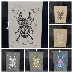 Beetle linocut prints