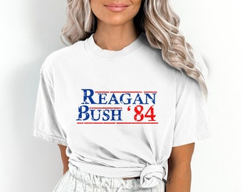 Vintage Reagan Bush 84 Comfort Colors Shirt, Campaign Conservative Republican Gift Raised Right GOP Political Sweatshirt Pro Trump,Plus Size