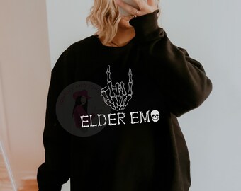 Elder Emo Skeleton Hand Rocker Tee Sweatshirt