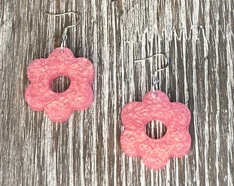 Peachy pink posey hoop resin earring