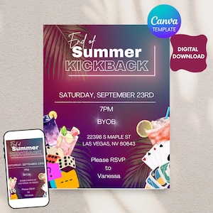 End Of The Summer Party Invite| Digital Template Invite| Digital Download| Canva DIY Edit| Colorful Party Invite| Game Night Invite|