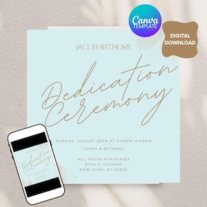 Baby Dedication Invitation Template |DIY Editable Canva Design | Modern Minimalist Baptism Program |Printable Baby Ceremony Program