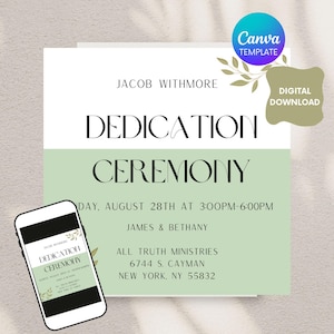 Baby Dedication Invitation Template | DIY Editable Canva Design | Minimalist Baby Dedication Invitation | Printable Baby Ceremony Program