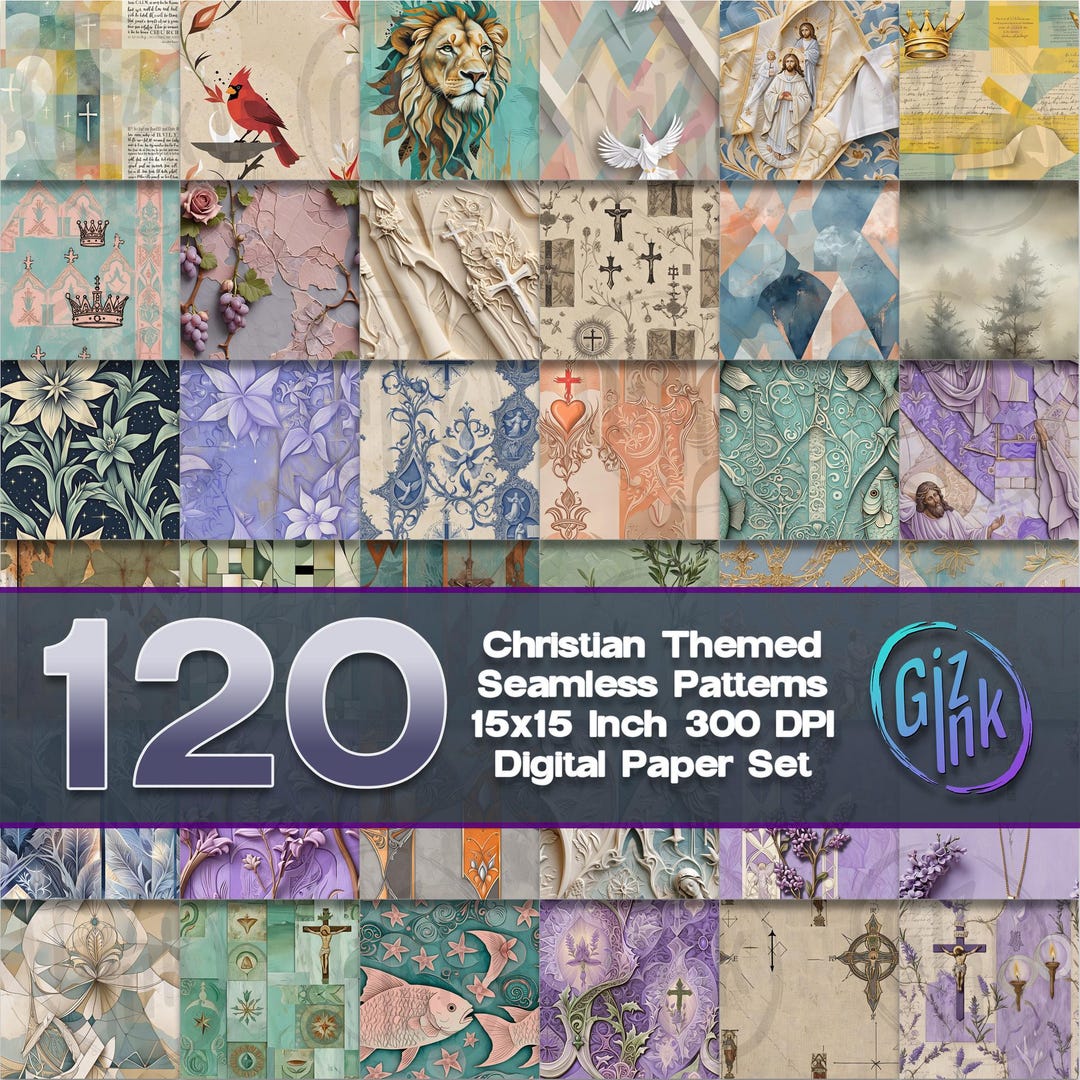 120 Christian Themed Pack 8 Digital Paper - Seamless Textures ...