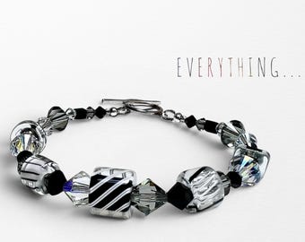 Striking Black and Clear Stripe Art Glass Bracelet