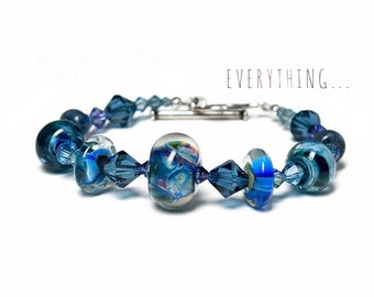 Deep Blue Artisan Beaded Bracelet, Lampwork Glass & Sterling Jewelry, Cobalt Statement Jewelry