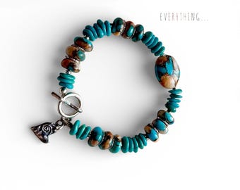 Kingman Turquoise & Spiny Oyster Shell Bracelet – Sterling Silver Boho Jewelry