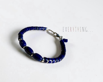Lapis and sterling silver bracelet, unisex jewelry, artisan blue beaded heishi, gender neutral bracelet