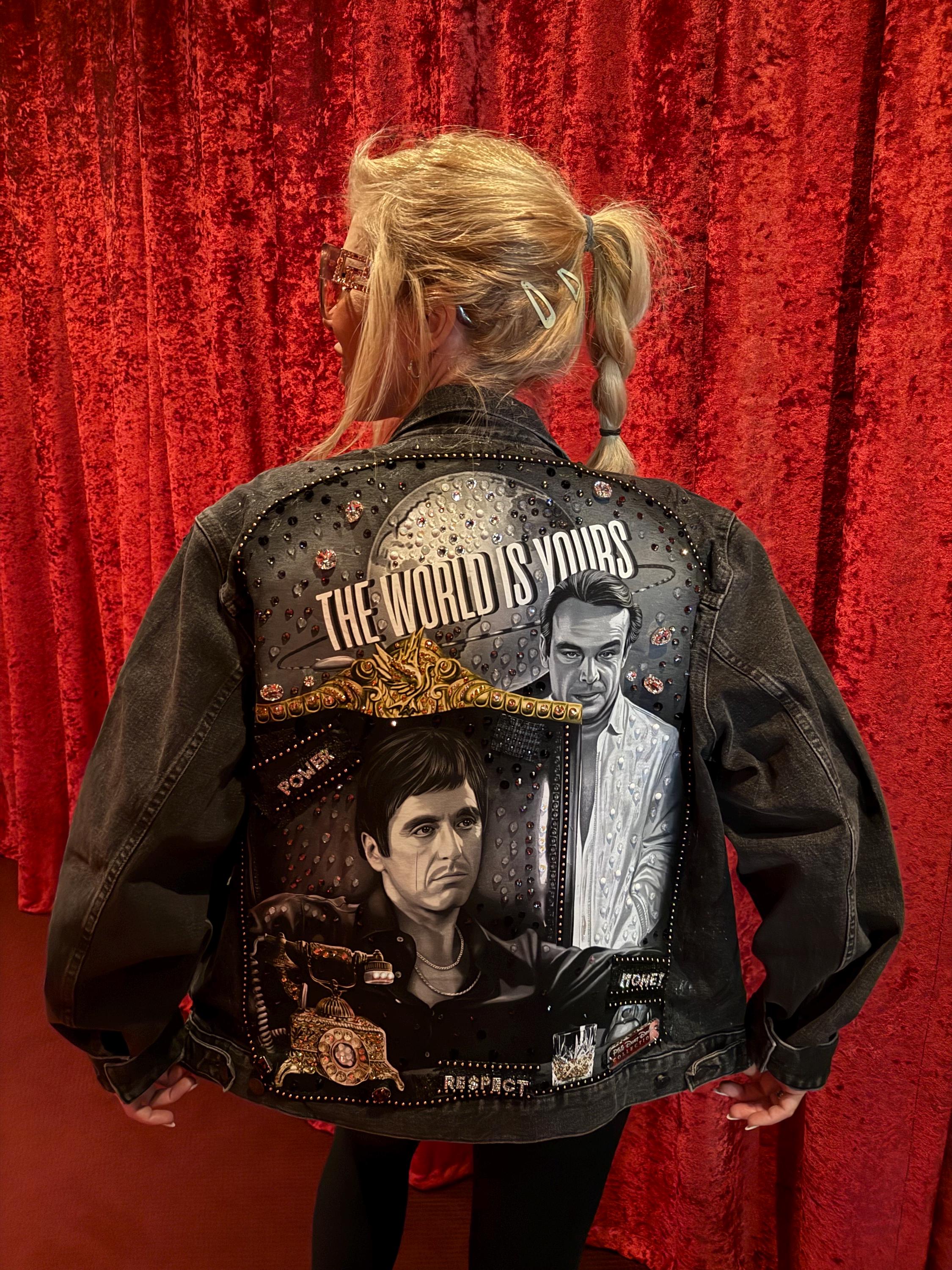 Laced up Scarface スカーフェイス　アルパチノ　ジャケット　M Al Pacino Movie Scarrface Jacket - Tony Montana Black Real
