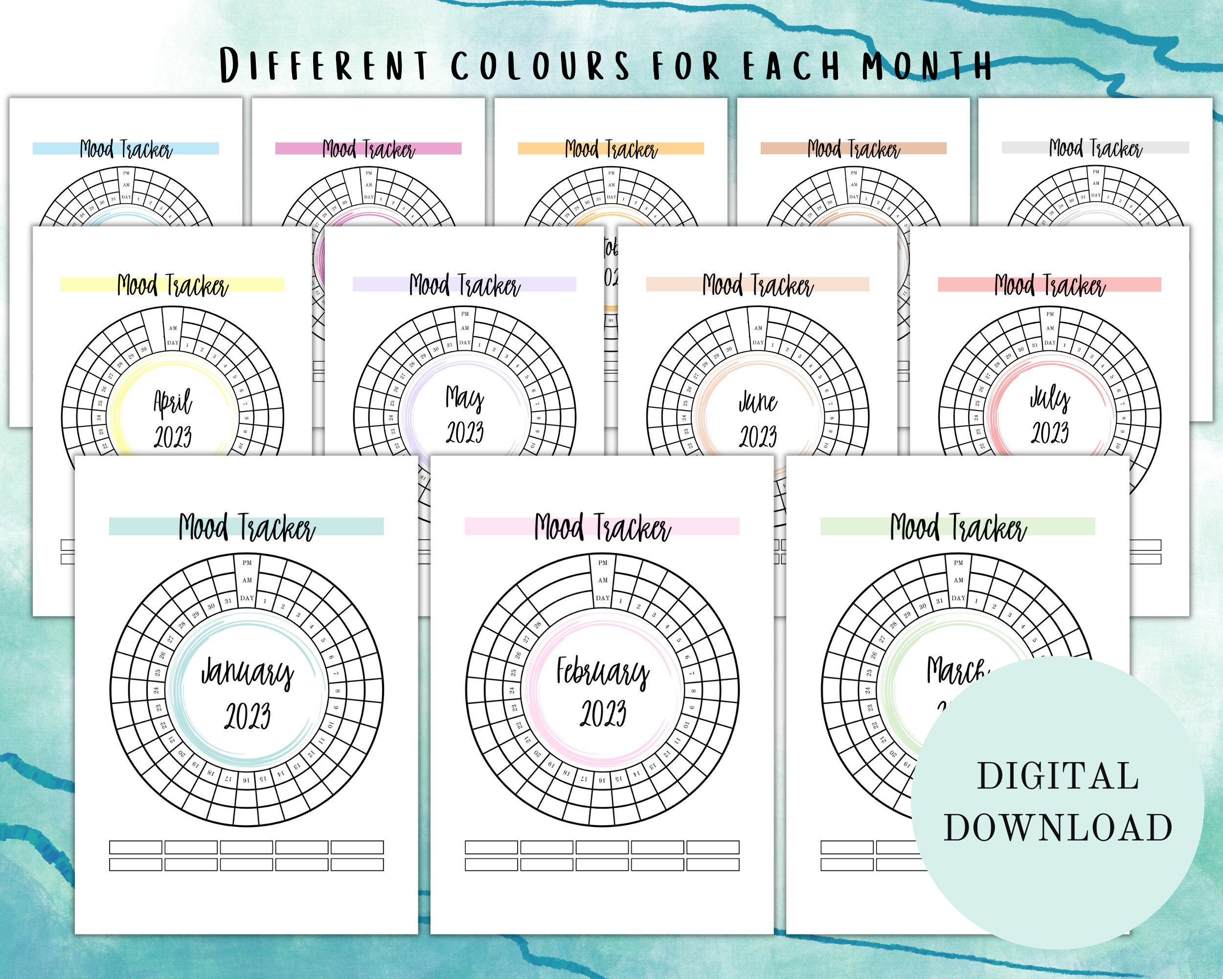 Monthly Mood Tracker Printable, Mood Chart Printable for 2023, Circular ...