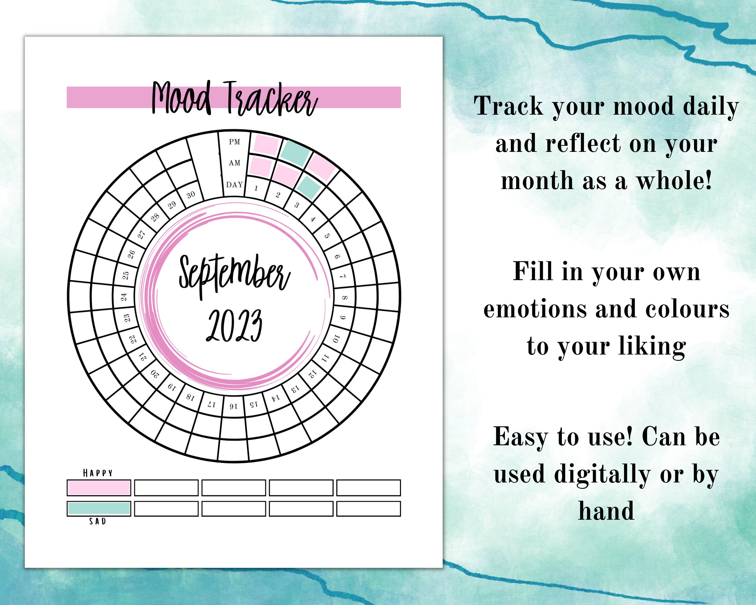Monthly Mood Tracker Printable, Mood Chart Printable for 2023, Circular ...