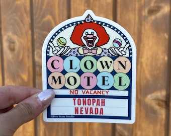The World Famous Clown Motel Sticker Decal | Tonopah Nevada | Scariest Motel in America | Ghost Hunters | Large Waterproof Matte Sticker