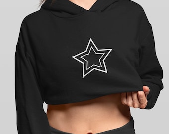 Y2K Vintage Minimalist Streetwear Unisex Star Cropped Hoodie Grunge Trendy Aesthetic Baggy Harajuku