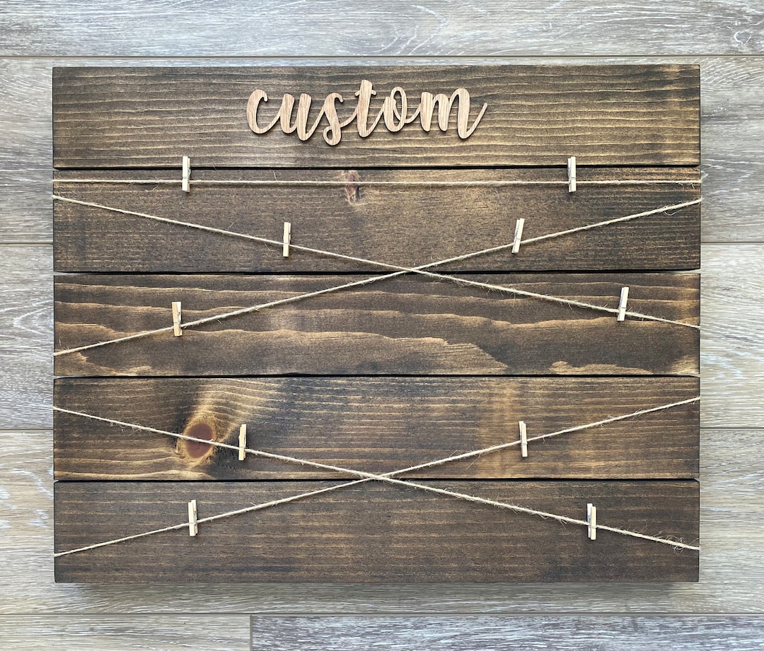 Personalized Wooden Photo Display Board: 3D Custom Text, Clothespins ...