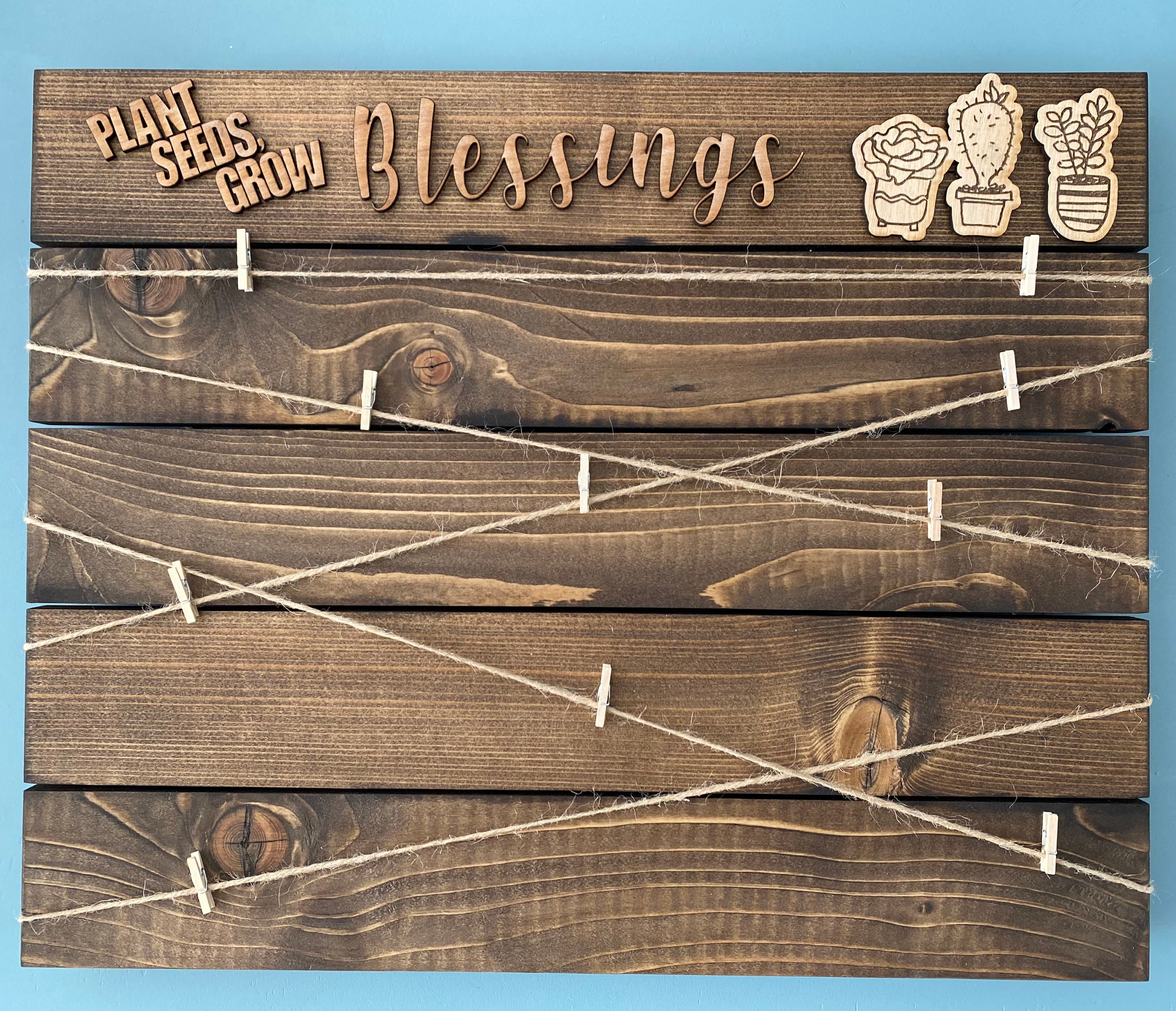Custom Wood Photo Display Board: Clothespin Picture Frame, Wedding ...