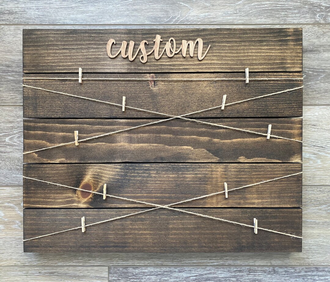 Custom Wood Photo Display Board: Clothespin Picture Frame, Wedding ...