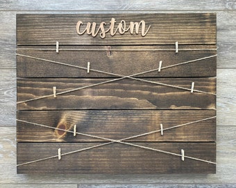 Custom Wood Photo Display Board: Clothespin Picture Frame, Wedding Decor