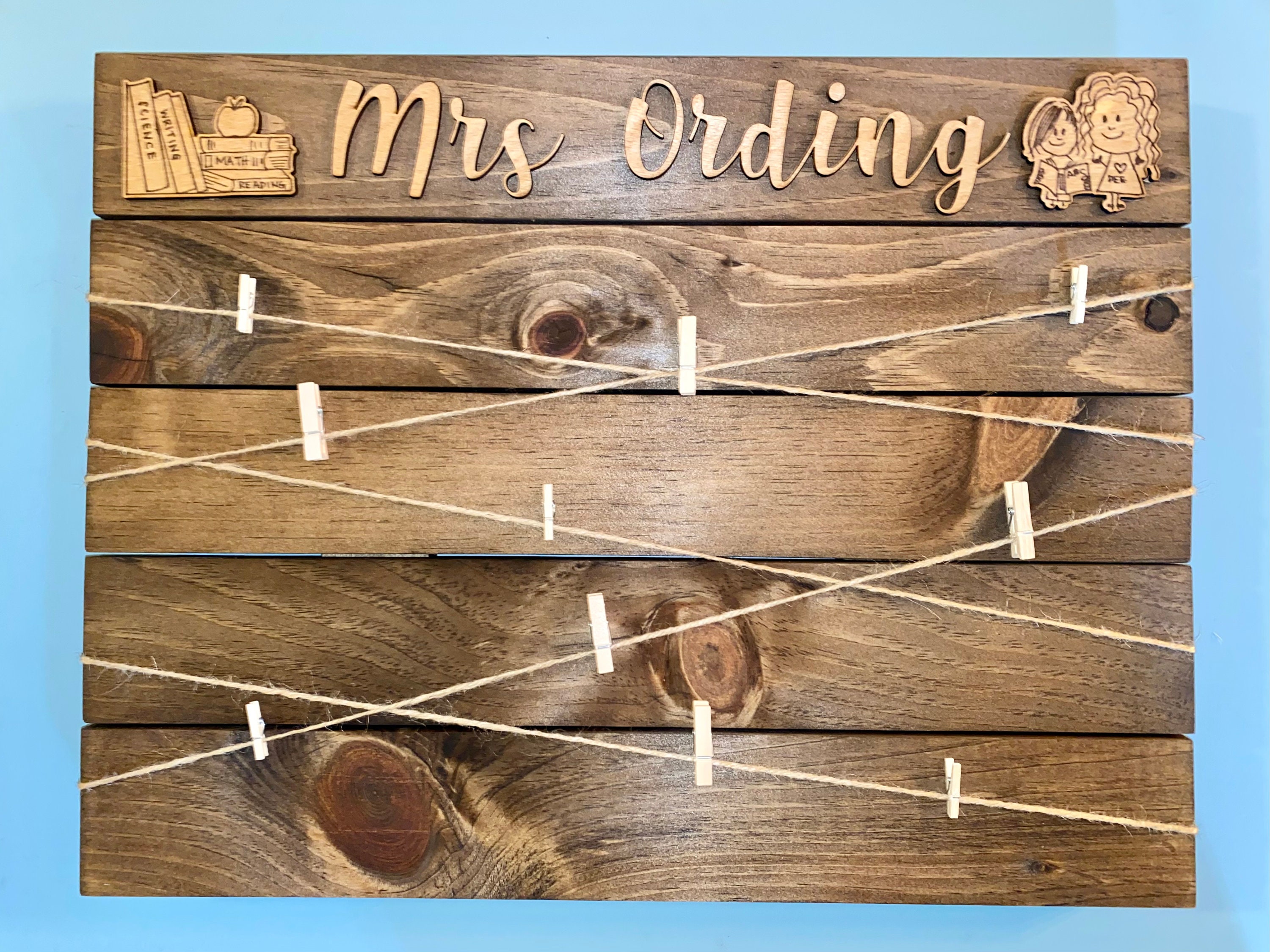 Custom Wood Photo Display Board: Clothespin Picture Frame, Wedding ...