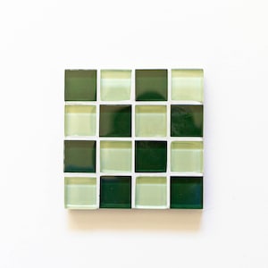 Handmade Glass Tile Coaster Square Coaster Birthday Gifts Housewarming Gift Gift for Her Gift for Him Mothers Day Gift Checkered Green