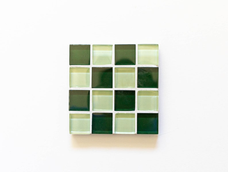 Handmade Glass Tile Coaster Square Coaster Birthday Gifts Housewarming Gift Gift for Her Gift for Him Mothers Day Gift Checkered Green