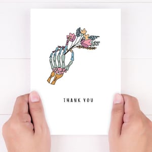Tarjeta de agradecimiento para fisioterapeutas, terapeutas ocupacionales y ortopédicos / Anatomía de la mano con flores Tarjeta de agradecimiento / Tarjeta de felicitación y sobre, Regalo / Descarga digital, Autoimpresión