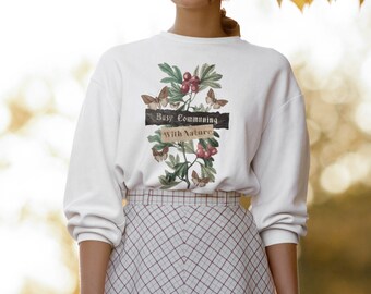 Cottagecore SweatShirt with Plants and Moths|Nature|Boho Style Shirt|Botanical Shirt|Gardening Sweatshirt|Fall Sweatshirt|Unisex Crewneck