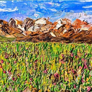 Rocky Mountain National Park Oil Painting: Impasto Wildflower Landscape Art, 5x7