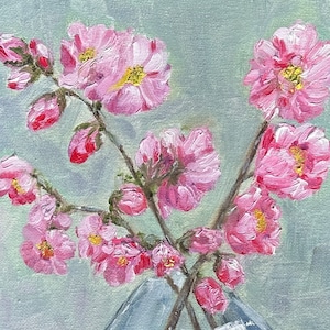 Sakura Impasto Oil Painting: Cherry Blossom Floral Art, 8x10 Canvas