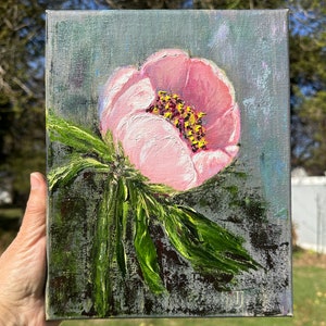 Impasto Peony Oil Painting: Original Floral Art, 8x10