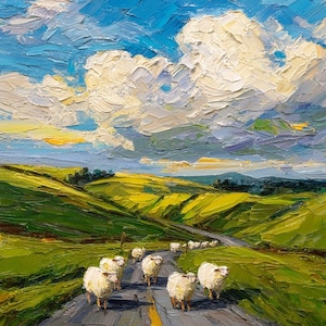 Irish Sheep Painting Irland Countryside Original Art  Farming Impasto Oil Painting Impressionist Art  Rustic Landscape Wall Art by ArtMazeau