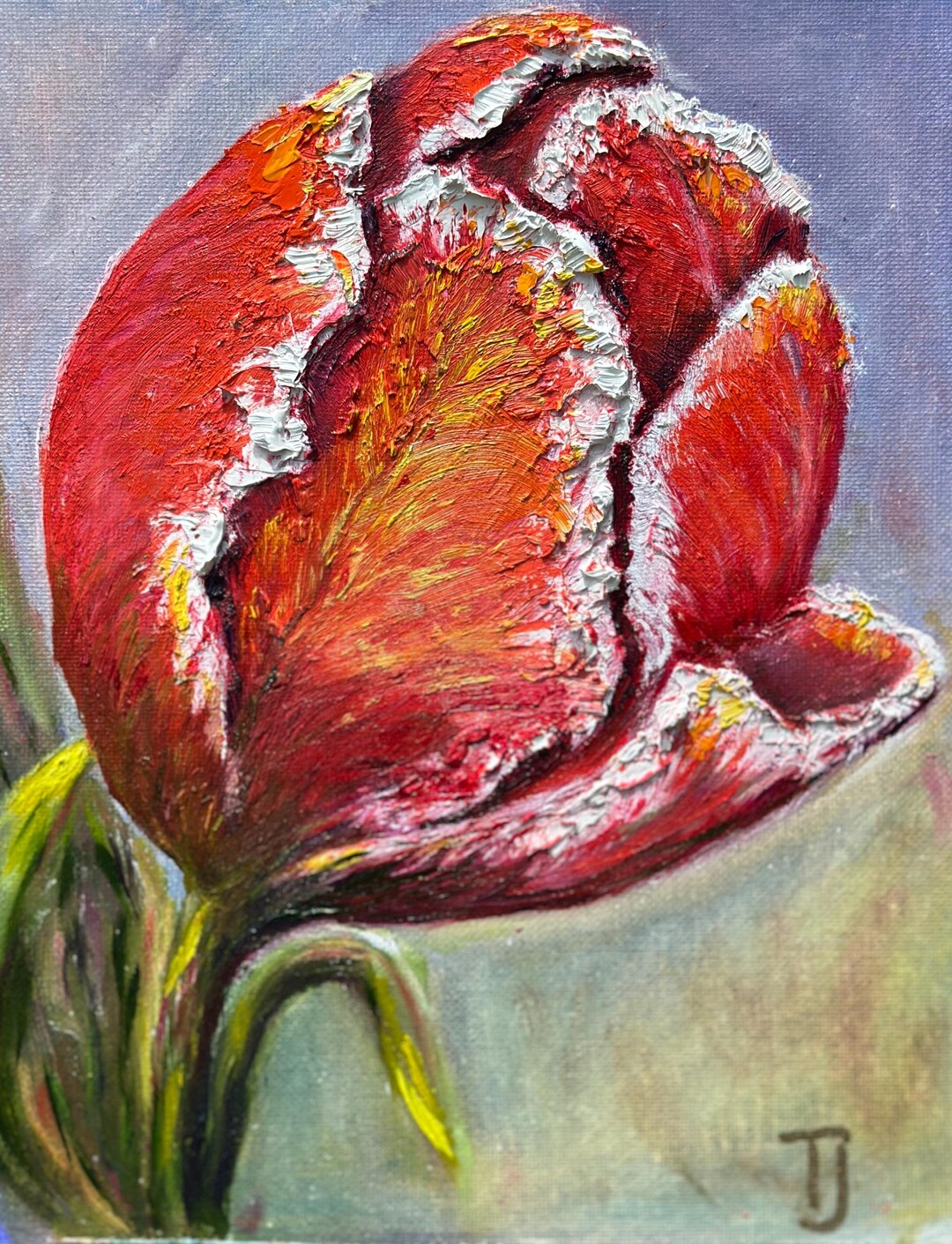 Impasto Tulip Oil Painting: Crimson Floral Art, 8x10 Original - Etsy