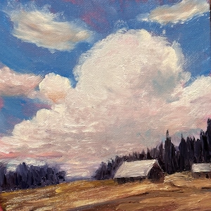 Impasto Barn Painting: Small Impressionist Oil Painting, 6x6 Original Art