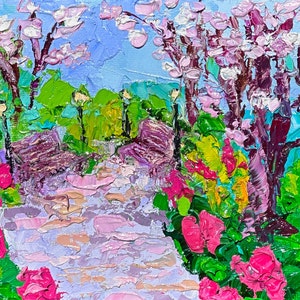 Cherry Blossom Oil Painting: Impasto Sakura Garden Art, 5x7