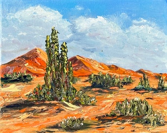 Original Arizona Desert Impasto Oil Painting: Saguaro Cacti Landscape Art (8x10