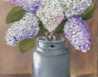 Impasto Lilac Floral Painting: Original Oil on Canvas, 8x10 Art